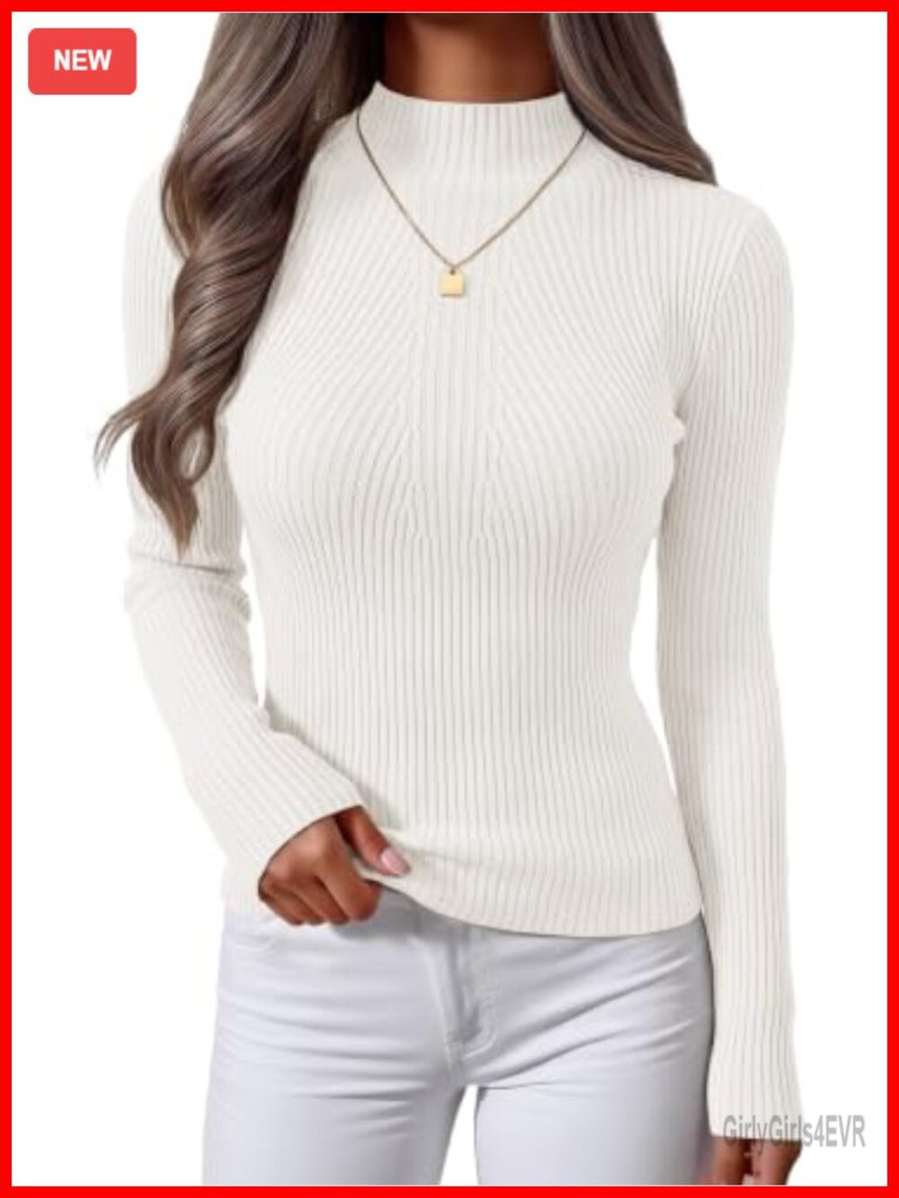 Long Sleeve Turtleneck Ribbed Knit Slim Fit Pullover Sweater